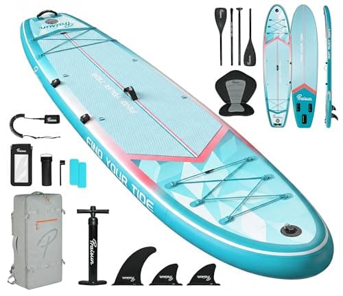 PRAISUN 12’ x 35” Inflatable Paddle Board, 450lbs Extra Wide Stand Up Paddleboard for Youth/Adults of All Skill Levels, Stable SUP with Seat & Full Kit, for Fishing, Yoga, Lake & Ocean, Mint Green