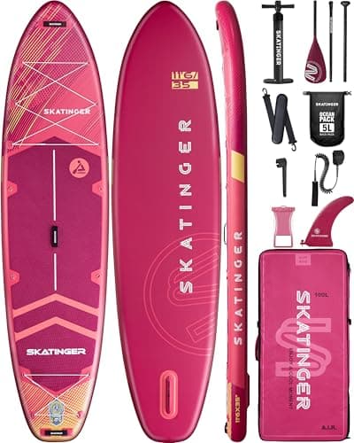Skatinger 11'6×35" Super Wide Inflatable Paddle Board, Ultra Stable Stand Up Paddleboards for 450lb/3 People/Family/Big Size w/Shoulder Strap, 100L Backpack, All-Round Sup Board, US Fin
