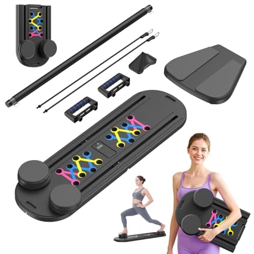 Pilates Reformer Board – 5-in-1 Foldable Pilates Machine for Home Workout, Portable Fitness Board with Resistance Bands, Full Body Training for Women (Black)