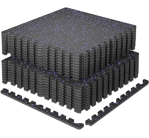 SUPERJARE 0.79'' Extra-Thick Exercise Equipment Mats, 18 Pcs 72 Sq Ft Rubber Top Floor Tiles with High Density EVA Foam, Interlocking Gym Flooring for Home Gym, Protective Workout Mat, Black/Purple