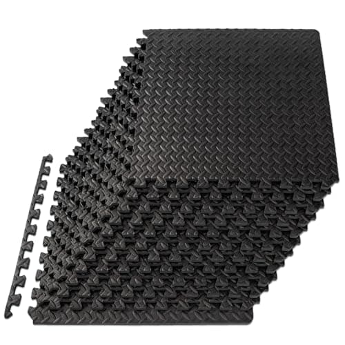 Mat Block APM36001BK-1 Torin Interlocking Foam Exercise Floor Mats: 144 SQ FT, 1/2 inch, 36 Tiles, EVA Gym Mat Flooring, Exercise Equipment Mat for Home Gym Equipment, Black