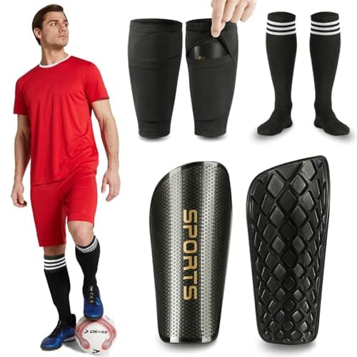 Soccer Shin Guards for Kids Youth Adults, Sports Shin Guard Sleeves with Optimized Insert Pocket, Calf Protective Gear Shin Guards for Boys Girls Men Women (Black, XL)