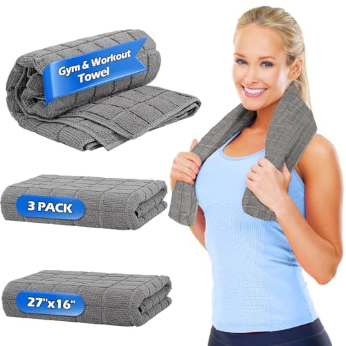 HOMERHYME Microfiber Gym Towels, 3 Pack Grey Sweat Towels, 16 x 27 Inch Quick Dry Hand Towels, Absorbent Yoga Towels for Home Gym Bag, Beach Travel Sport Towel, Workout Equipment for Men & Women