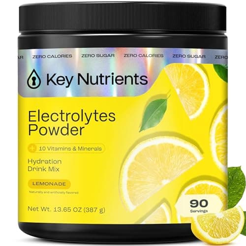 KEY NUTRIENTS Multivitamin Electrolytes Powder No Sugar - Refreshing Lemonade Electrolyte Powder - Sodium & Energy Supplement - Hydration Powder - No Calories - 90 Servings - Made in USA