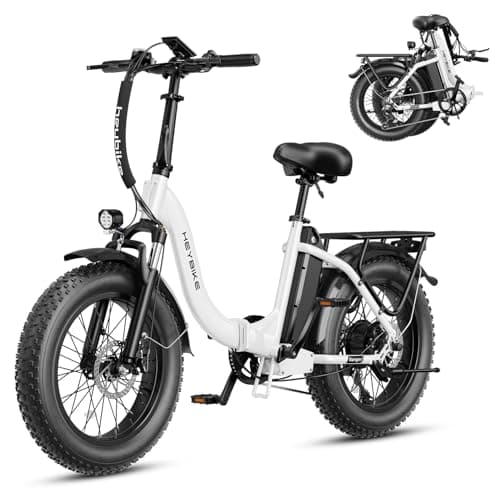 Heybike Ranger Electric Bike for Adults, Peak 1400W Upgraded Motor Ebike, 28MPH [20" Fat Tire All-Terrain] 600Wh Removable Battery Folding Step-Thru E Bike with Front Suspension