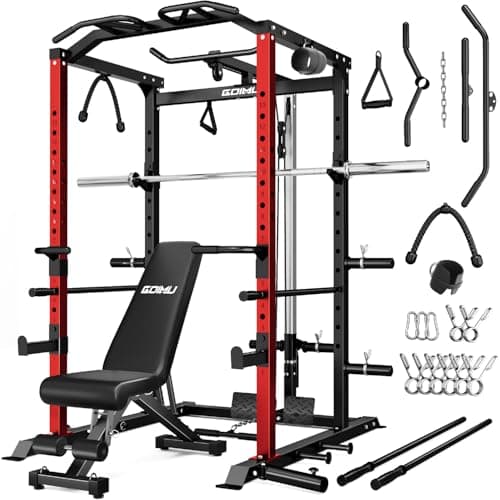 Goimu C1-V4 Power Cage, 2000LBS Squat Rack with LAT Pulldown, Multi-Function Weight Cage Strength Training Machine, Workout Cage with More Attachments for Home Gym Garage (RD Home Gym Package)