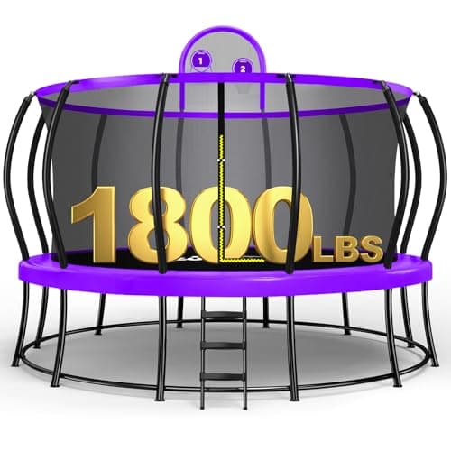 Zupapa 1800LBS Capacity No-Gap Design 16 15 14 12FT Trampoline with Safety Enclosure Net and Non-Slip Ladder 10-Year Quality Assurance Perfect for Kids Family Outdoor Backyard Fun