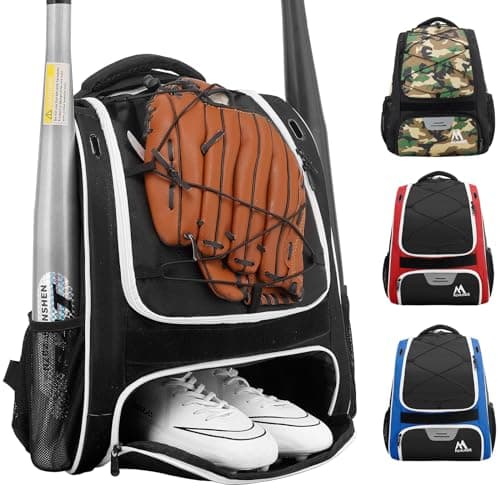 Hsmihair Baseball Bag - Baseball Backpack Holder for Baseball, Large Main Compartment,T-Ball & Softball Equipment & Gear for Youth and Adults,Holds Bats, Helmet, Gloves (Black)