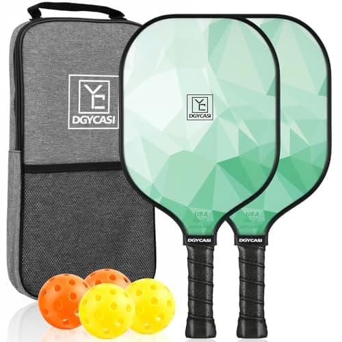 YC DGYCASI Pickleball Paddles Set of 2, USAPA Approved Pickleball Set, Fiberglass Lightweight Pickle Ball Rackets 2 Pack, 2 Outdoor Pickleball, 2 Indoor Pickleball Balls, 1 Pickleball Bag, Green