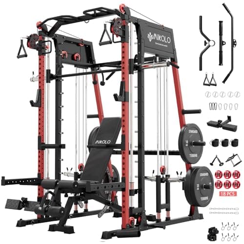 Mikolo Smith Machine, 2200lbs Squat Rack with LAT-Pull Down System & Cable Crossover Machine, Power Rack and Packages (RPRO230HPHGP)