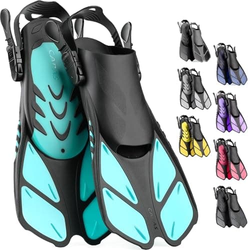 CAPAS Snorkel Fins, Swim Fins Travel Size Short Adjustable for Snorkeling Diving Adult Men Women Kids Open Heel Swimming Flippers