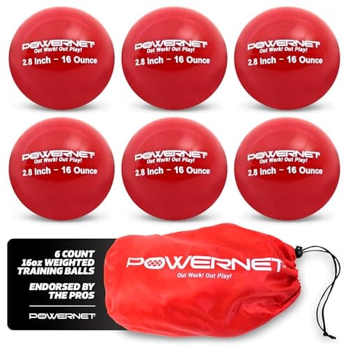 PowerNet Weighted Baseballs for Hitting Training, Baseball Training Equipment for Throwing & Batting, Build Muscle & Strength, 6 Balls 2.8" (16 Oz - Red)