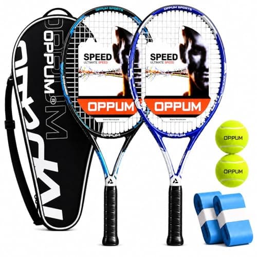OPPUM Adult Tennis Racket Set of 2, 27 Inch Pre-Strung for Beginners