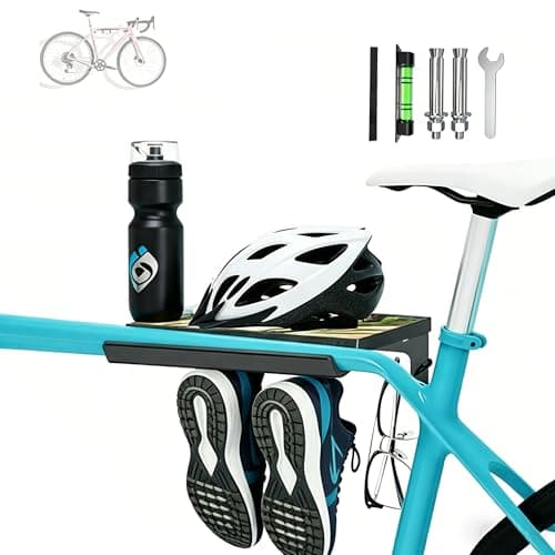 KOQEIEY Bike Wall Mount - Heavy Duty Horizontal Indoor Bike Storage Garage Rack - that Holds a Helmet and Shoes, Space Saving 1 Bicycle Wall Hanger for Road, Mountain & Hybrid Bikes, Holds Up to 66lbs