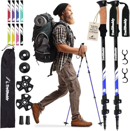 TrailBuddy Trekking Poles – Lightweight 7075 Aluminum Hiking Poles for Women, Men & Seniors – Collapsible or Foldable Walking Sticks for Travel, Trails & Balance