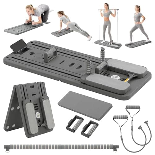 COSIEST Pilates Board for Home Use, Foldable Pilates Reformer Set with Resistance Bands, All-in-One Professional Workout Fitness Equipment for Core, Abs, Glutes, Legs, Butt, Arms Toning (Dark Grey)