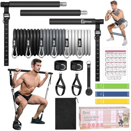 Pilates Bar Kit with Resistance Bands, Upgraded Multifunctional Screw Yoga Pilates Bar with Metal Adjustment Buckle, Portable Home Gym Pilates Bar for Women Men Full Body Workout Equipment Black