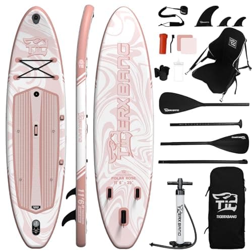 TIGERXBANG Inflatable Stand Up Paddle Board 11'6"×35"×6" with Complete Accessories, Premium Large Paddle Boards for Adults/Youth, Paddle Board Polar Rose Collection