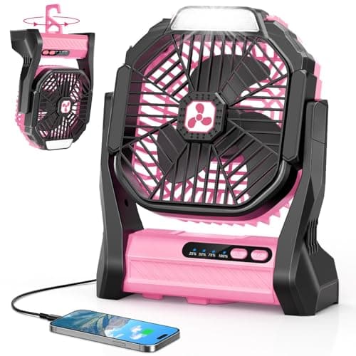 Peouix Portable Rechargeable Fan, 20000mAh Cordless Battery Powered Camping Tent Fans with LED Lantern, Small USB C Operated Outdoor Ventiladores for Travel Camp Fishing Office Home Essentials