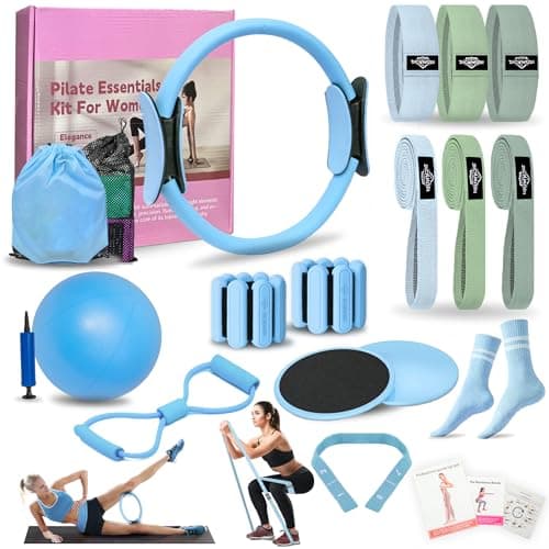 DICYWUDI Pilates Essentials Kit for Home Women, Pilates Equipment for Workouts, 6 Fabric Resistance Bands, 12 Inch Magic Circle Yoga Ring, Mini Exercise Ball, Great Exercise Accessories