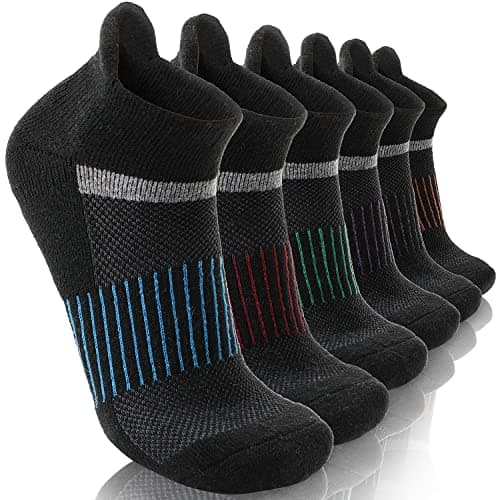 Anlisim Merino Wool Quarter Hiking Socks Compression Warm Thermal Winter Thick Cushion Running Moisture Wicking No Show Socks Gifts Stocking Stuffers for Women Men 6 Pairs(Black,M)