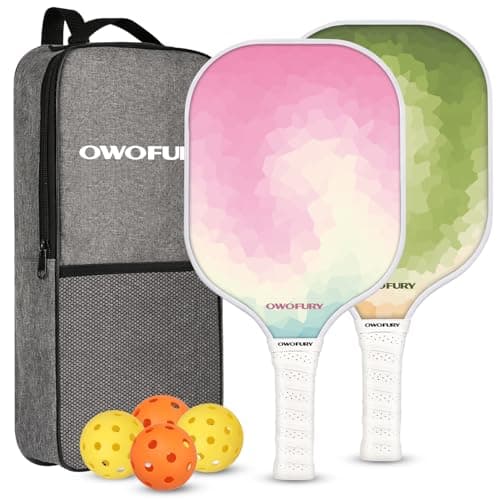 OWOFURY Fiberglass Pickleball Paddles Set of 2 Polymer Core Pink Green