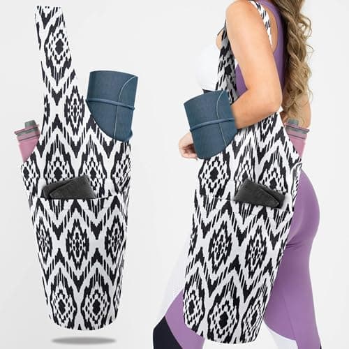 jswuffx Yoga Mat Bag Yoga Tote Bag with Large Pocket and Zipper Pocket Yoga Mat Bag Carrier Fit Most Size Mats and All You Stuff (white black)