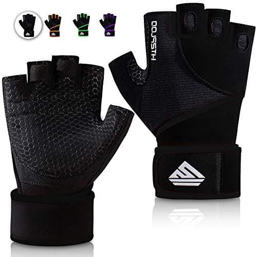 HTZPLOO Workout Gloves Gym Gloves Weight Lifting Gloves for Men with Full Palm Pad,Strong Wrist Wraps Support,Enhanced Grip,for Fitness,Training,Weightlifting,Exercise (Black, Large)