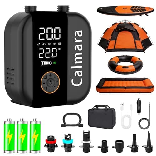 Calmara B1 Electric Paddle Board Pump,Rechargeable 10000mAh Cordless/12V DC 22 PSI High Pressure SUP Pump,Inflation & Deflation,Auto-Off for Stand Up Surfing Kite,Tent,Boat Gift for Men