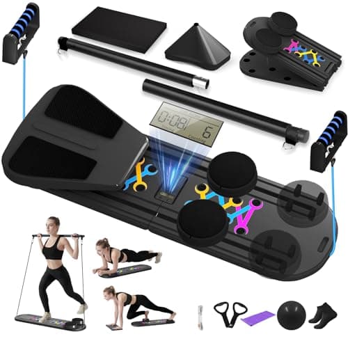 Pilates Board, Foldable Pilates Reformer Set for Home Workout with Timer, Multifunctional Portable Reformer Pilates Machine at Home Pilates Equipment for Fitness, Exercise, Abs, Core Training (Black)