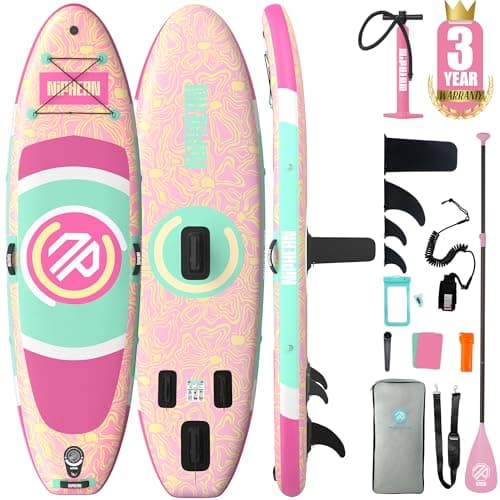 Niphean（Ultra-Light） Inflatable Paddle Board with StabilTrac Fin and Durable SUP Accessories, 10' Stand Up Paddle Boards for Adults & Youth, Versatile Yoga Paddle Board, Gift Ideas-Pastel Wave