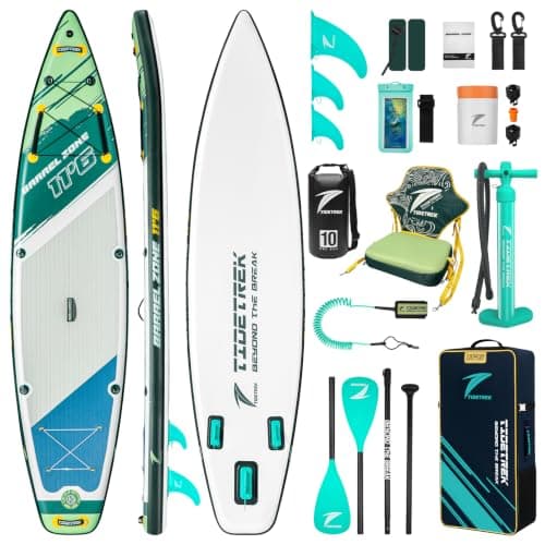TIDETREK 11'6" Inflatable Stand Up Paddle Boards, Premium SUP Accessories, Non-Slip Comfort Deck for Youth & Adults (Coastal Sage/Kayak Seat)