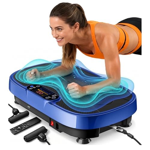 Vibration Plate Exercise Machine for Weight Loss and Lymphatic Drainage - 330lb Vibrating Platform for Home Gym Workout, Full Body Shaker Pilates Equipment with 2 Bands for Women and Men - Blue