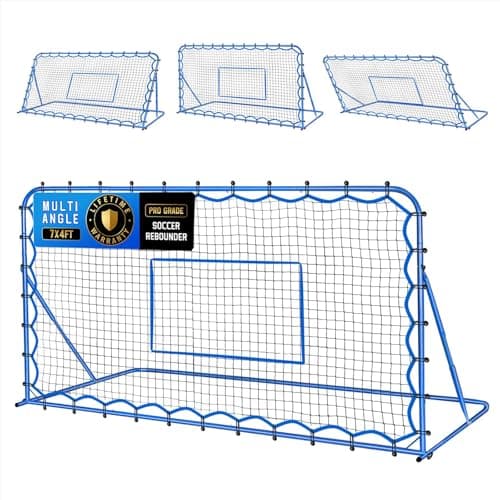 7x4FT Soccer Baseball Rebounder Net, Volleyball Softball Rebound PitchBack Net Quick-Switch Angle Soccer Training for Control, Passing Practice, Lacrosse Bounce Back Rebounder Gifts Trainer Equipment