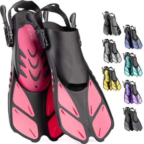 CAPAS Snorkel Fins, Swim Fins Travel Size Short Adjustable for Snorkeling Diving Adult Men Women Kids Open Heel Swimming Flippers