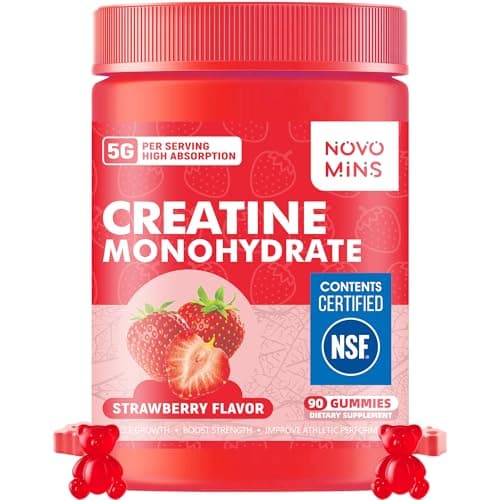 Novomins Creatine Monohydrate Gummies 5000mg for Men & Women, Chewables Creatine Monohydrate for Muscle Strength, Muscle Builder, Energy Boost, Pre-Workout Supplement(90 Count)-Strawberry Flavor