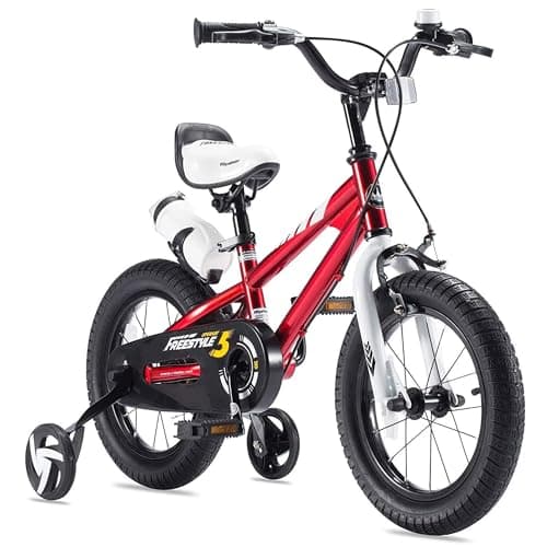 RoyalBaby Boys Girls Kids Bike 16 Inch BMX Freestyle 2 Hand Brakes Bicycles with Training Wheels Kickstand Child Bicycle Red