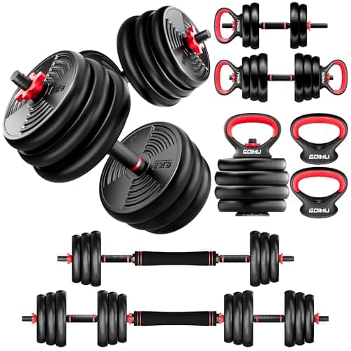 Adjustable Dumbbells, GOIMU 32/54/76/94LBS Free Weight Set, 4 in 1 Dumbbell Set Used as Barbell, Kettlebell, Push Up Stand, Fitness Exercise for Home Gym Suitable Men/Women(94LB)