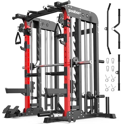 pooboo Multi-Functional Machine Power Cage, 2000LB Squat Rack, LAT-Pull Down System, Dual Pulley Cable Crossover System, Home Gym Workout Machine with Strength Training Attachments (P43)