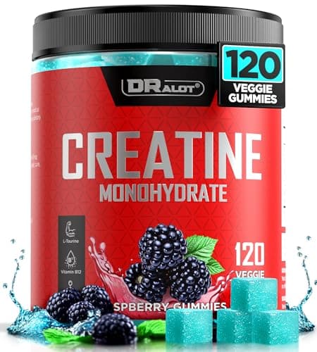 Dralot 99.99% Creatine Monohydrate Gummies More 15% Strength, 5X Energy & Muscle Support Pre-Workout Complex Creatine for Women & Men with 5000mg Creatine, L-Taurine, B12, Mg and K, Vegan