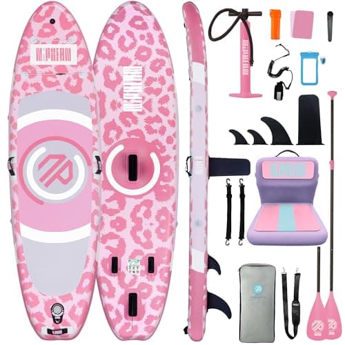 Niphean（Ultra-Light） Inflatable Paddle Board with StabilTrac Fin and Durable SUP Accessories, 10' Stand Up Paddle Boards for Adults & Youth, Versatile Yoga Paddle Board, Gift Ideas-Leopard with Seat