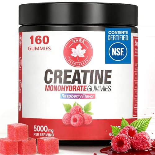 GABE SUNNYBEARS Creatine Gummies, (160 Count) NSF Certified, 5000mg Creatine Monohydrate per Serving withTaurine & B12, Raspberry Flavor, for Men & Women