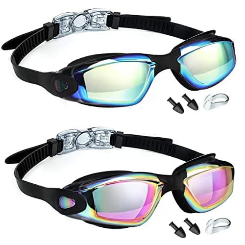 LOCONHA Swim Goggles, 2 Pack Swimming Goggles Anti Fog No Leaking For Adult Women Men Youth (Aqua & Bright Rose)
