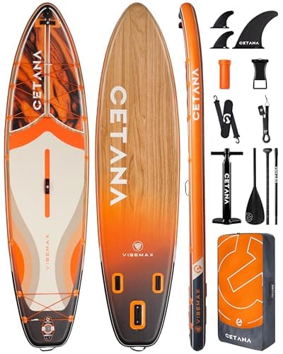 CETANA 11'6×35" Extra Wide Inflatable Paddle Board,Stand Up Paddle Board for Beginner,450lb Capacity SUP for Family with Safety Leash, 100L Bag,3 Removable Fins,Dual-Action Pump& Floating Paddle