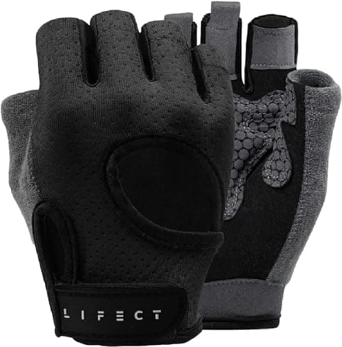 LIFECT Essential Breathable Workout Gloves, Weight Lifting Shorty Fingerless Gloves with Curved Open Back, for Gym, Women and Men (Black, Medium)