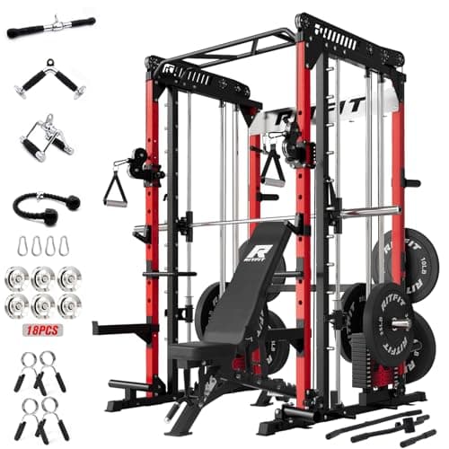 RitFit M1 Pro Smith Machine Package, All-in-One Power Cage with Weight Stack Set, Includes LAT Pulldown & Cable Crossover System for Home Gym