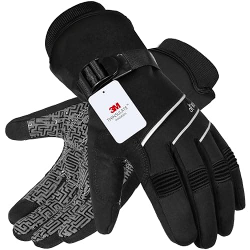 MOREOK Waterproof & Windproof -30°F Winter Gloves for Men/Women, 3M Thinsulate Thermal Gloves Touch Screen Warm Gloves for Skiing,Cycling,Motorcycle,Running-Black-XXL