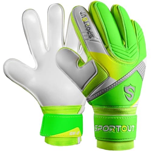 Sportout Kids Goalkeeper Gloves, Soccer Gloves with Double Wrist Protection and Non-Slip Wear Resistant Latex Material to Prevent Injuries (Green3, 6)