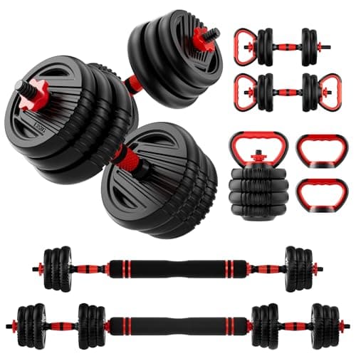 SCEPKN Adjustable Dumbbell Set, 10/20/30/45/70/90lbs Free Weight Set with Connector, 5 in1 Dumbbells Set Used as Barbell, Kettlebells, Push up Stand,Weight Plate, Fitness Exercises for Home Gym Suitable Men/Women