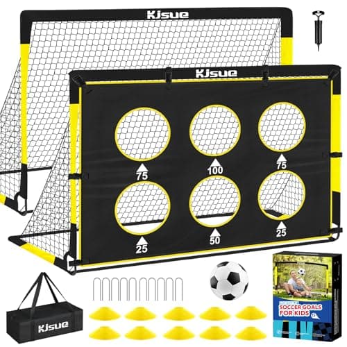 Kids Soccer Goal for Backyard Set - 2 of 6x4 ft Soccer Goals Net Training Equipment, Soccer Nets for Kids Age 3-5 6-8 8-10 10-12, Ball, Targets for Toddler Kid Youth Soccer Games Sports Outdoor Play